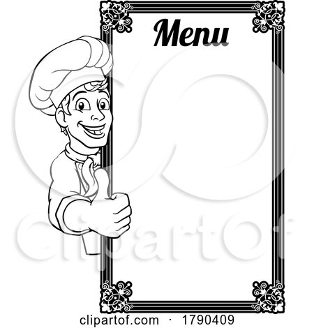 Chef Cook Baker Cartoon Man Menu Sign Background by AtStockIllustration