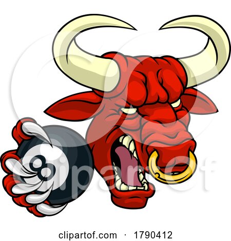 Bull Minotaur Longhorn Cow Pool Mascot Cartoon by AtStockIllustration