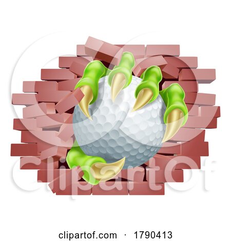 Golf Ball Claw Breaking Through Wall by AtStockIllustration