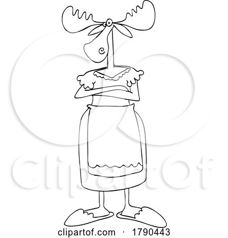 Cartoon Black and White Stern Wife or Mother Moose Standing with Folded Arms by djart