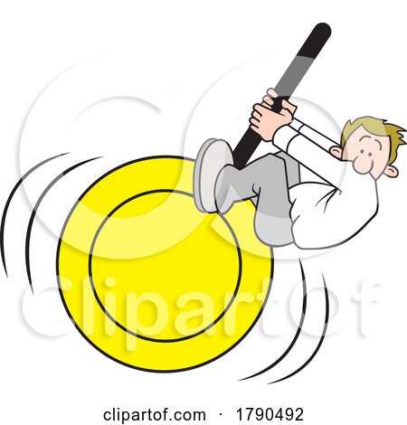 Cartoon Man on a Giant Swinging Pendulum by Johnny Sajem