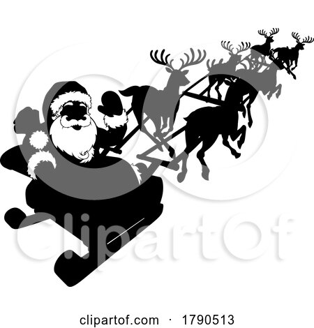 Silhouette Santa Claus Reindeer Christmas Sleigh by AtStockIllustration