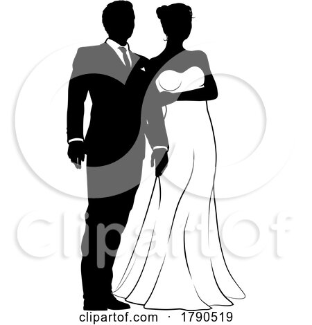 Bride and Groom Couple Wedding Dress Silhouettes by AtStockIllustration
