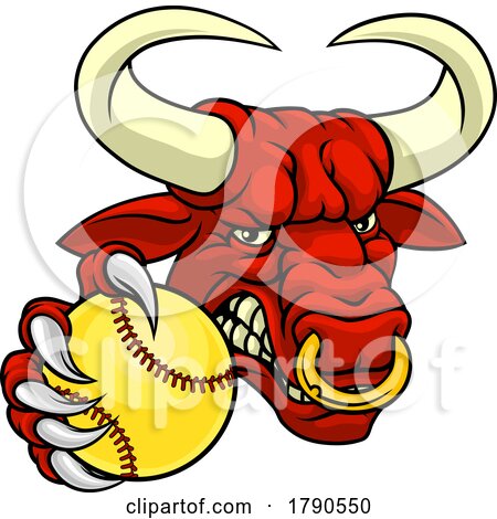 Bull Minotaur Longhorn Cow Softball Mascot Cartoon by AtStockIllustration