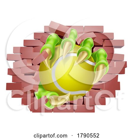 Tennis Ball Claw Breaking Through Wall by AtStockIllustration