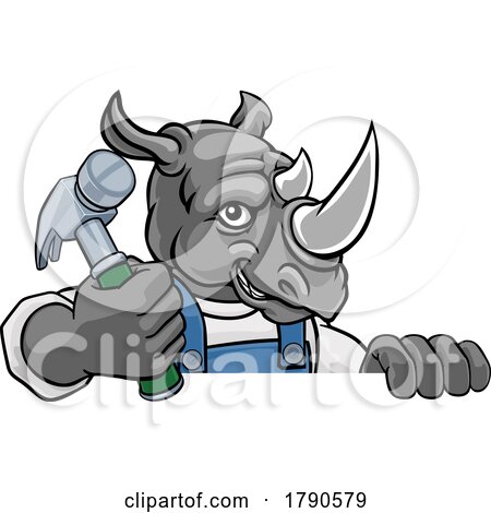 Rhino Carpenter Handyman Builder Holding Hammer by AtStockIllustration
