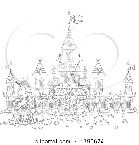 Cartoon Black and White King and Castle by Alex Bannykh