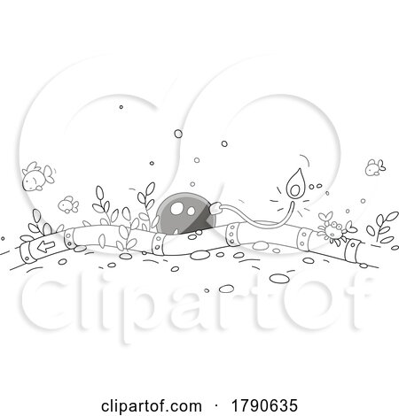 Cartoon Bomb at an Underwater Pipeline by Alex Bannykh