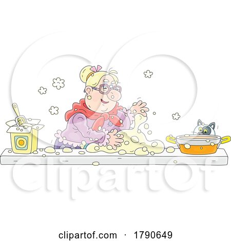 Cartoon Cat Watching a Woman Bake by Alex Bannykh