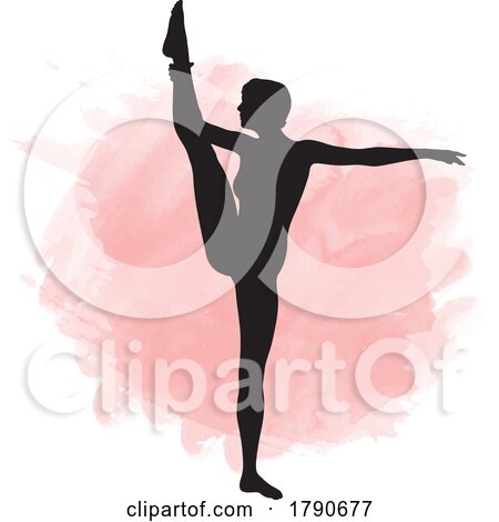 Silhouetted Woman Gymnast Dancer or Doing Yoga over Pink by KJ Pargeter