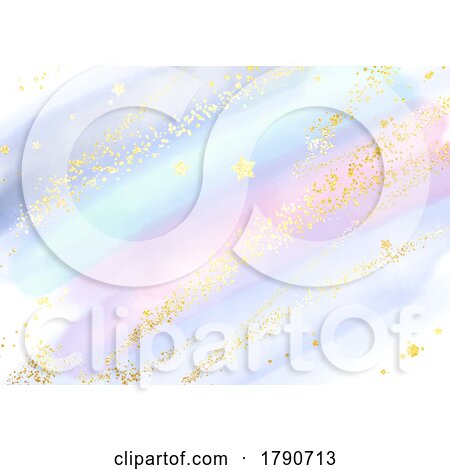 Pastel Watercolour Background with Glittery Gold Stars and Confetti 2203 by KJ Pargeter