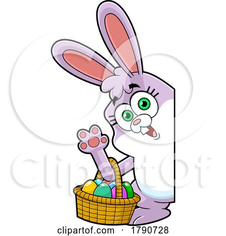 Cartoon Easter Bunny Rabbit Waving Around a Sign by Hit Toon