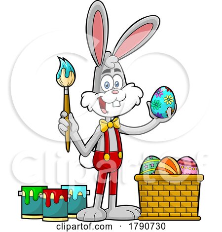 Cartoon Easter Bunny Rabbit Painting an Egg by Hit Toon