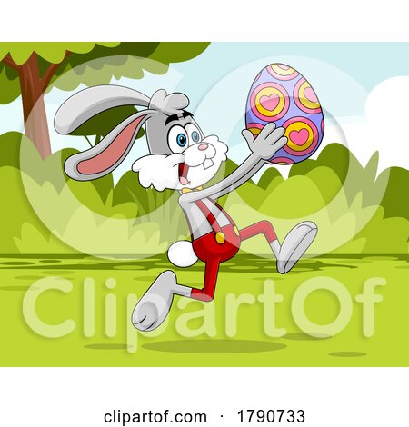 Cartoon Easter Bunny Rabbit Running with an Egg by Hit Toon