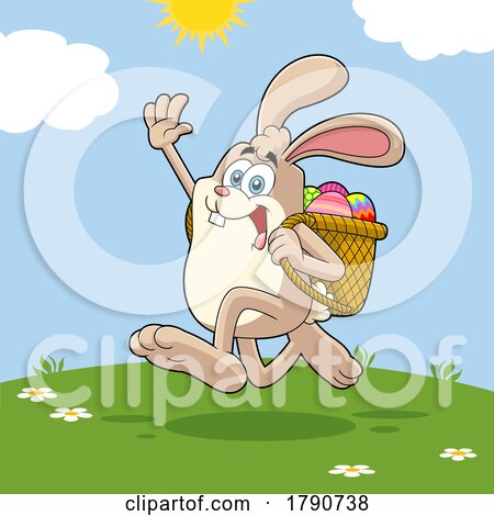 Cartoon Easter Bunny Rabbit Running with a Basket by Hit Toon