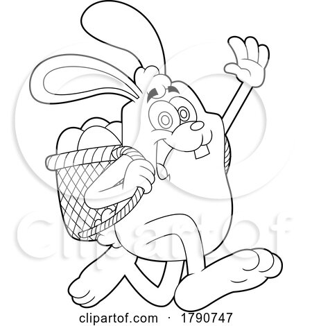 Cartoon Black and White Easter Bunny Rabbit Running with a Basket by Hit Toon