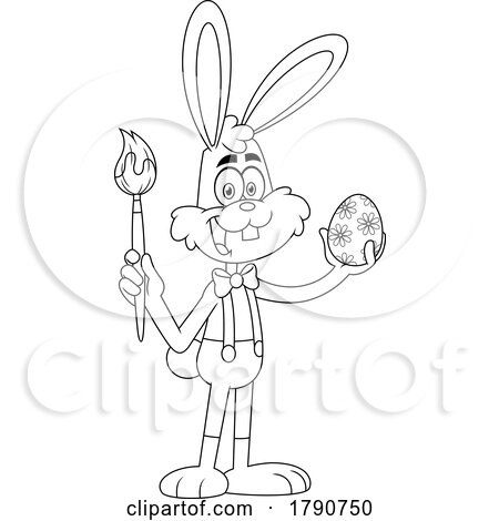 Cartoon Black and White Easter Bunny Rabbit Painting an Egg by Hit Toon