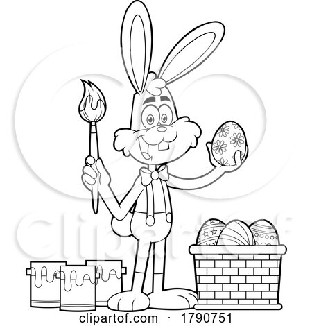 Cartoon Black and White Easter Bunny Rabbit Painting an Egg by Hit Toon