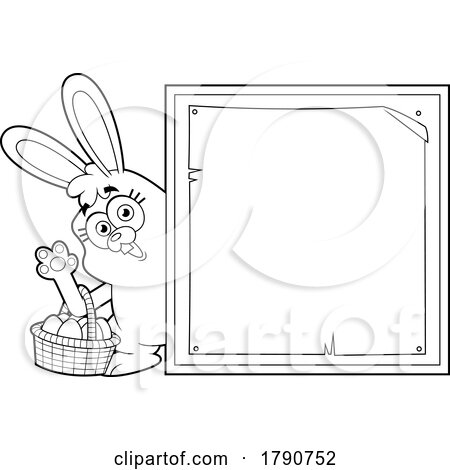 Cartoon Black and White Easter Bunny Rabbit with a Sign by Hit Toon
