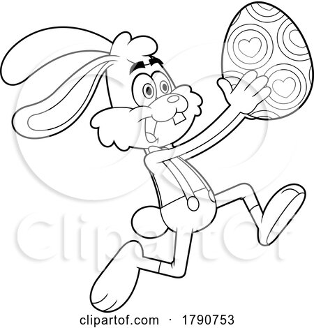 Cartoon Black and White Easter Bunny Rabbit Running with an Egg by Hit Toon