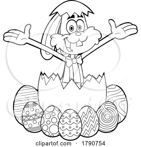 Cartoon Black and White Easter Bunny Rabbit Popping out of an Egg by Hit Toon