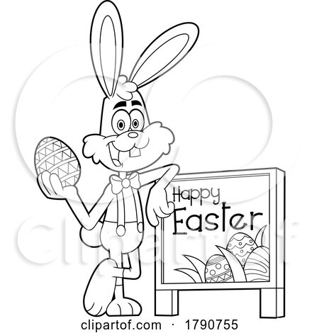 Cartoon Black and White Easter Bunny Rabbit with a Sign by Hit Toon