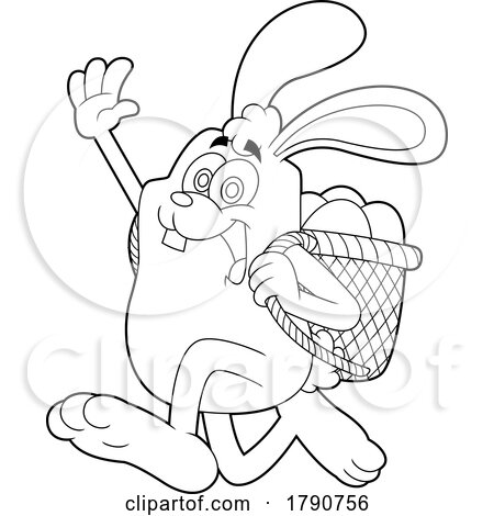 Cartoon Black and White Easter Bunny Rabbit Running with a Basket by Hit Toon