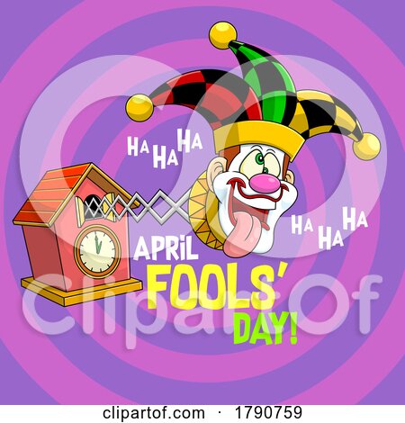 Cartoon April Fools Joker Popping out of a Clock by Hit Toon