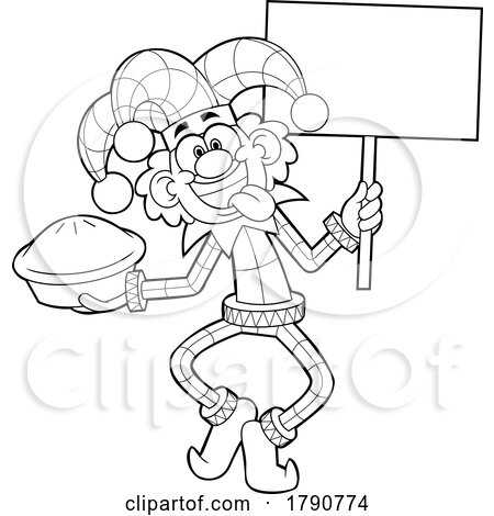 Cartoon Black and White April Fools Joker with a Pie and Sign by Hit Toon