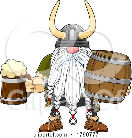 Cartoon Viking Gnome with a Beer Mug and Barrel by Hit Toon