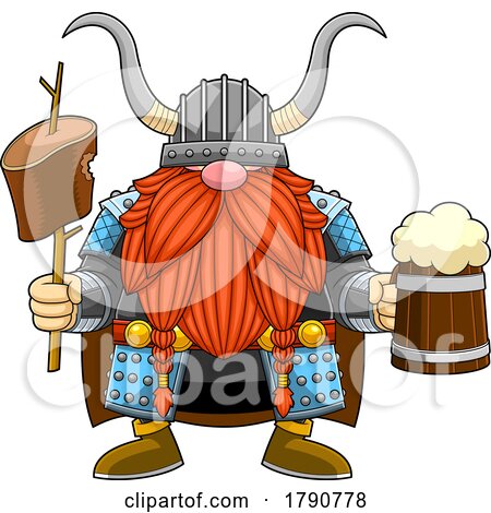 Cartoon Viking Gnome with a Beer Mug and Barrel by Hit Toon