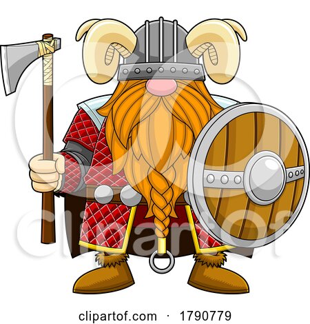 Cartoon Viking Gnome with an Axe and Shield by Hit Toon