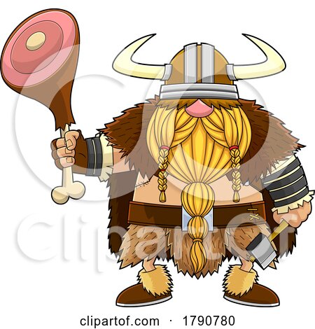 Cartoon Viking Gnome with a Meat Leg by Hit Toon