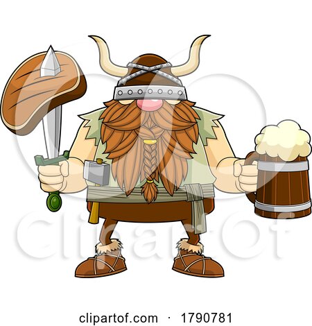 Cartoon Viking Gnome with a Beer Mug and Steak by Hit Toon