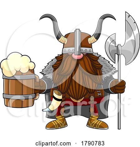 Cartoon Viking Gnome with a Beer Mug and Axe by Hit Toon