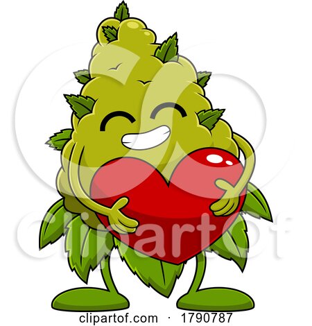 Cartoon Cannabis Marijuana Bud Mascot Hugging a Heart by Hit Toon