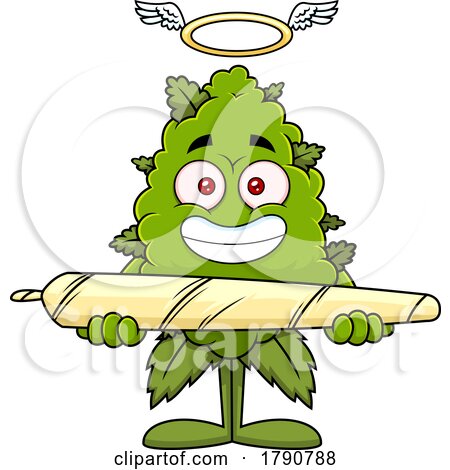 Cartoon Angelic Cannabis Marijuana Bud Mascot Holding a Joint by Hit Toon