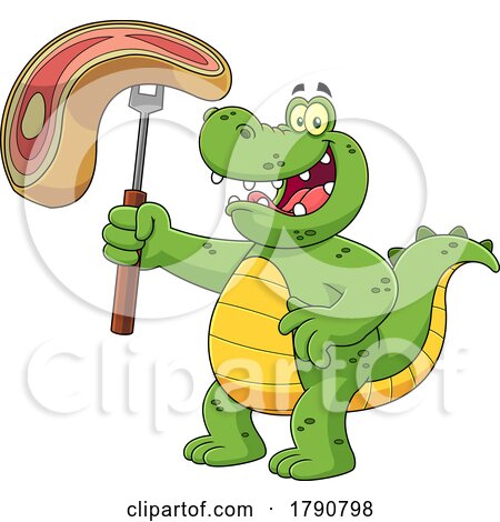 Cartoon Crocodile Holding up a Steak by Hit Toon