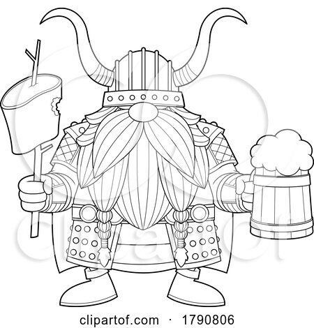 Cartoon Black and White Viking Gnome with a Beer Mug and Barrel by Hit Toon