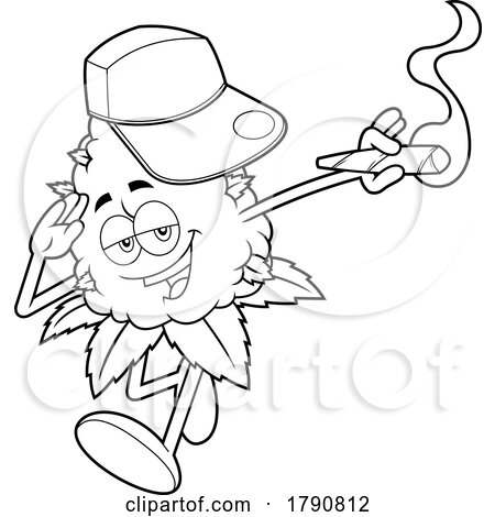 Cartoon Black and White Cannabis Marijuana Bud Mascot Smoking a Joint by Hit Toon