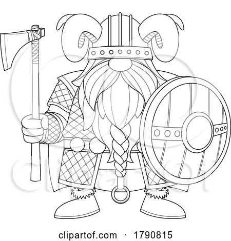 Cartoon Black and White Viking Gnome with an Axe and Shield by Hit Toon