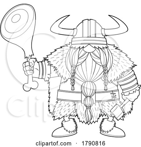 Cartoon Black and White Viking Gnome with a Meat Leg by Hit Toon