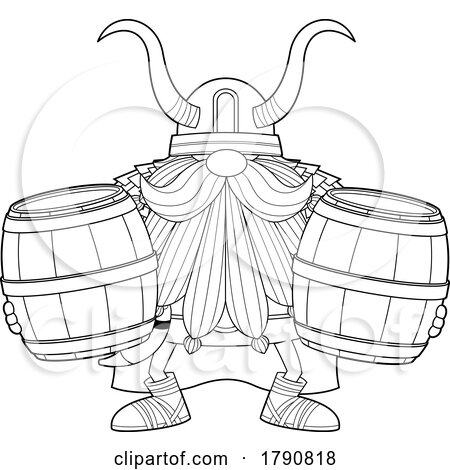 Cartoon Black and White Viking Gnome with Beer Barrels by Hit Toon