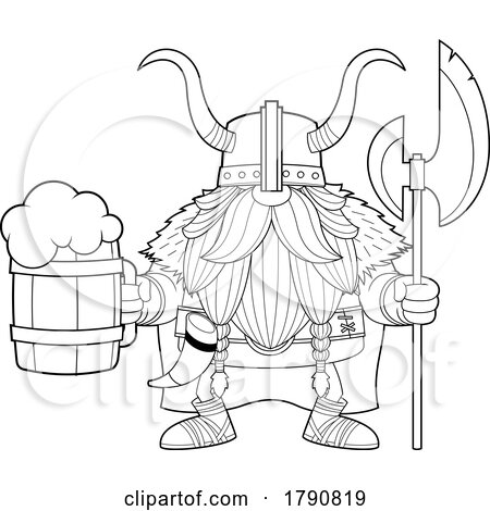 Cartoon Black and White Viking Gnome with a Beer Mug and Axe by Hit Toon