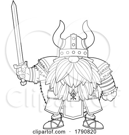 Cartoon Black and White Viking Gnome with a Sword by Hit Toon