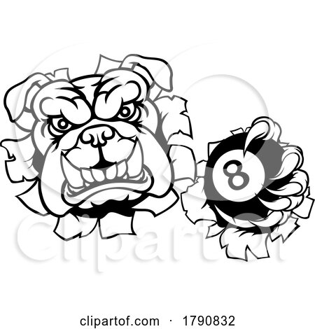 Bulldog Dog Angry Pool Billiards Mascot Cartoon by AtStockIllustration