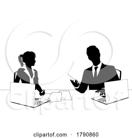 News Anchors Business People at Desk Silhouette by AtStockIllustration