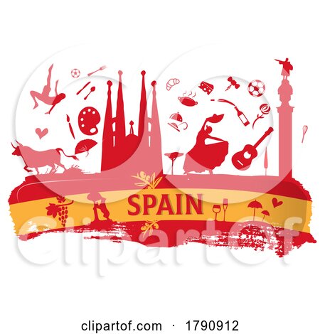 Spain Travel Flag and Icons by Domenico Condello