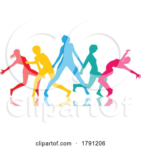 Female Silhouettes in Modern Dance Poses in Rainbow Colours 0504 by KJ Pargeter
