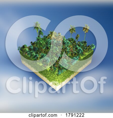 3D Abstract Landscape with a Palm Tree Cube by KJ Pargeter